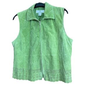Rare Vintage Cutout Lisa International Green Suede Full Zip Vest Women’s Xl